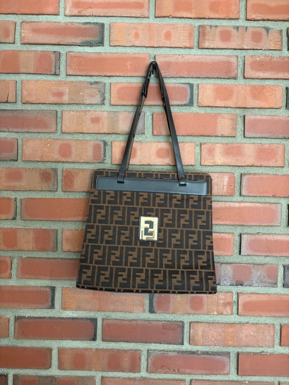 FENDI Brown Leather Tote Bag Zucca strap flaw - Picture 1 of 16